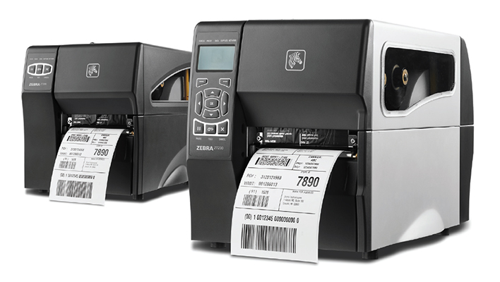 Zebra ZT200 series light industrial high-volume desktop label and receipt printers.