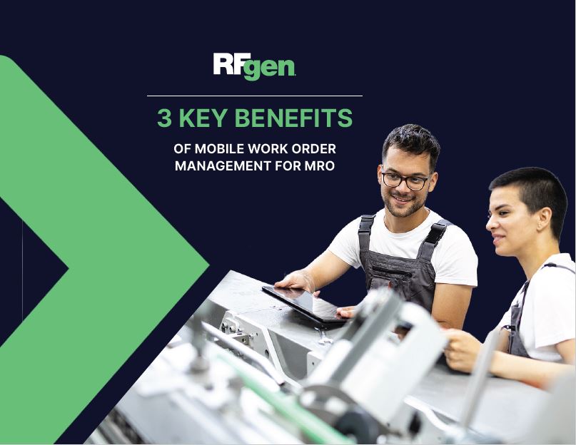 cover image of RFgen ebook: 3 Key Benefits of Mobile WO Management for MRO